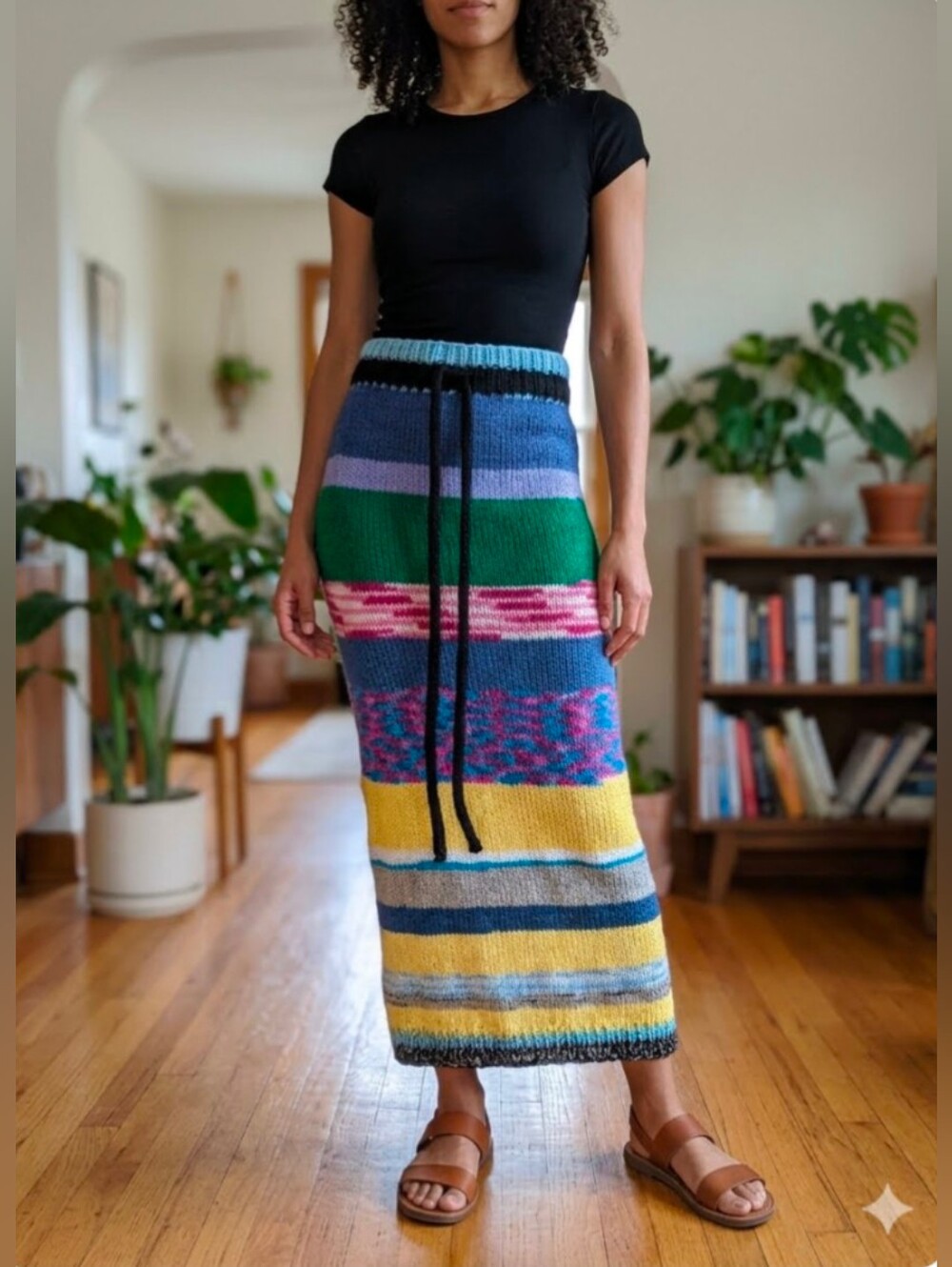 Handmade High Waist Magic Ball Knit Midi Maxi Tube Skirt Size XS/S Multi